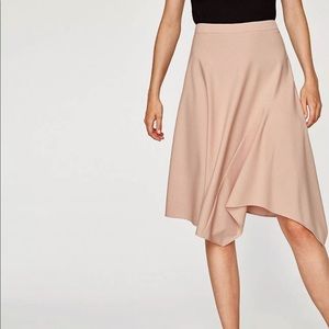 Pink Blush Asymmetric Midi Skirt Flowy Knee length